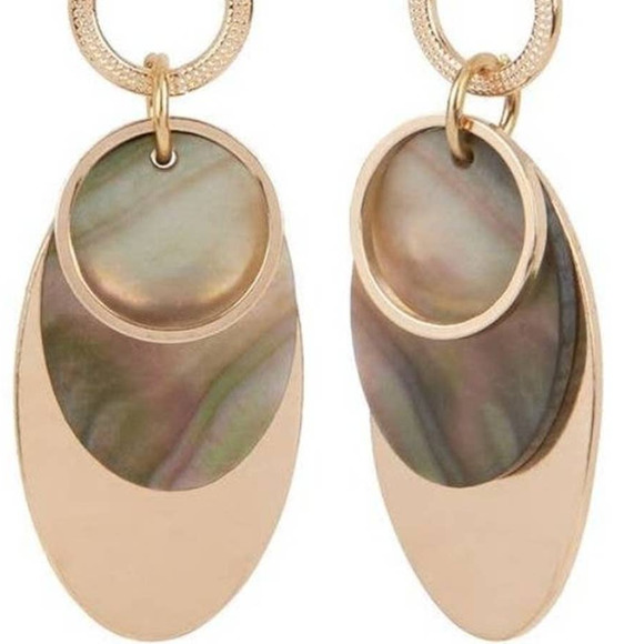 Gold Overlay with Abalone Dangle Earrings - Picture 1 of 2